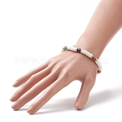 Handmade Polymer Clay Heishi Surfer Stretch Bracelet&nbsp;BJEW-TA00223
