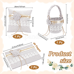 1Pc Square Linen Lace Wedding Ring Display Pillow with Flower&nbsp;AJEW-WA0004-22