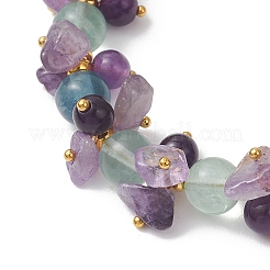 Brass & Natural Mixed Gemstone Chip & Round Beads Bracelets for Women&nbsp;BJEW-JB13151-03