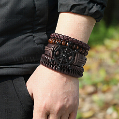 1Pc Cowhide & Imitation Leather Cord Knitted Multi-strand Bracelets&nbsp;AJEW-GF0011-50C