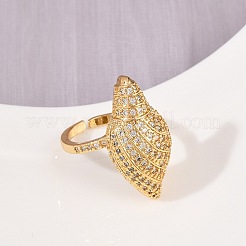 Brass Micro Pave Cubic Zirconia Cuff Rings for Women&nbsp;RJEW-L132-03G-01