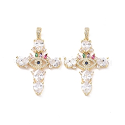 Cross with Eye Brass Micro Pave Colorful Cubic Zirconia Big Pendants&nbsp;KK-G435-27G