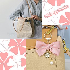 4Pcs 4 Colors Imitation Pearl & Bowknot & Flat Round Charms Alloy Keychains for Decorations&nbsp;ST-CJ0028-04