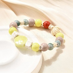 Handmade Porcelain Beads & Synthetic Howlite Beads Stretch Bracelets for Women&nbsp;BJEW-D307-01F