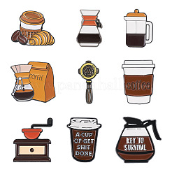9Pcs 9 Styles Coffee Theme Enamel Pins&nbsp;JEWB-TA0001-33