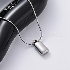 304 Stainless Steel Rectangle Pendant Snake Chain Necklaces for Women Men&nbsp;EJEW-Z044-02P