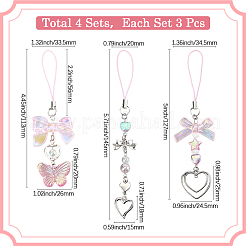 4 Sets Alloy & Acrylic Heart Shape Mobile Straps&nbsp;HJEW-SC0002-06