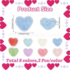 16Pcs 8 Colors Drusy Heart Resin Rhinestone Beads&nbsp;RESI-YW0006-24