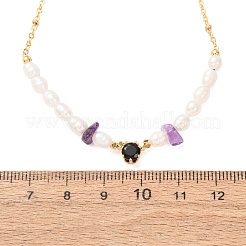 Natural Amethyst Chip and Rice Natural Pearl Beaded Necklaces&nbsp;GG-CBA3297-15G-G