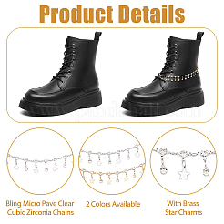 4Pcs 2 Colors Brass Micro Pave Clear Cubic Zirconia Chains Boot Strap Chains&nbsp;HJEW-HS00057