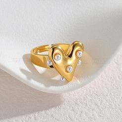 Adjustable 304 Stainless Steel with Plastic Pearl Finger Rings&nbsp;WGC0E81-04