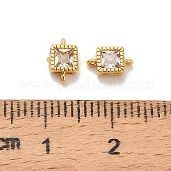 Brass Pave Clear Cubic Zirconia Square Connector Charms&nbsp;KK-H515-06G