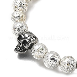 3Pcs 3 Colors Halloween Dyed & Electroplated Natural Lava Rock Round Beads Stretch Bracelets for Men&nbsp;BJEW-JB12332