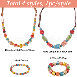 2Pcs Handmade Porcelain Beads Stretch Bracelets for Women&nbsp;SJEW-BM0001-02