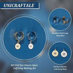 DIY Evil Eye Charm Open Cuff Ring Making Kit&nbsp;DIY-UN0050-34