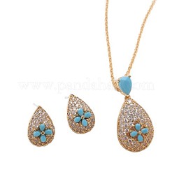 Brass Micro Pave Cubic Zirconia Pendant Necklaces & Stud Earrings Sets&nbsp;FS-WGE5CB1-02