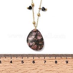 Natural Rhodonite Teardrop Pendant 304 Stainless Steel Satellite Chain Necklaces with Glass Beads&nbsp;NJEW-K255-57G