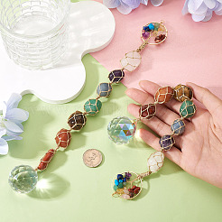 2Pcs Gemstone Chip Copper Wire Wrapped Tree of Life and Glass Chakra Hanging Ornaments&nbsp;PALLOY-TAC0252