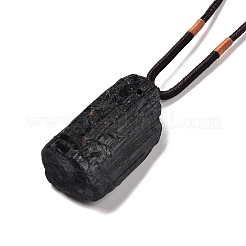 Adjustable Natural Black Tourmaline Pendant Necklaces&nbsp;NJEW-P254-01