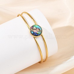 304 Stainless Steel & Natural Paua Shell Cuff Bangles for Women&nbsp;BJEW-JB14122-02