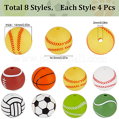 32Pcs 8 Colors All Kinds of Sports Balls Silicone Beads&nbsp;SIL-SC0001-80