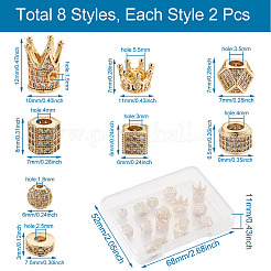 16Pcs 8 Style Rack Plating Brass Cubic Zirconia Beads&nbsp;ZIRC-MP0001-01