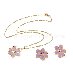 304 Stainless Steel Enamel Flower Stud Earrings & Pendant Necklaces Sets for Women&nbsp;SA-CBA46AF-19G