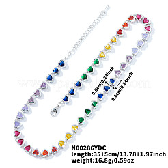 Brass Colorful Rhinestone Rainbow Heart Tennis Necklaces for Women&nbsp;WY6885-2