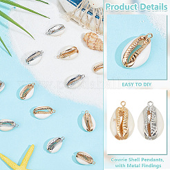 20Pcs 2 Styles Cowrie Shell Pendants&nbsp;SSHEL-GO0001-01