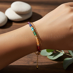 7 Chakras Synthetic Turquoise & Natural Lapis Lazuli & Carnelian Round Beads Double Layers Bracelets&nbsp;CC9331-2