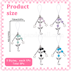5Pcs 5 Colors Moon Star Heart Acrylic & Alloy & 304 Stainless Steel Mobile Straps&nbsp;HJEW-GO00116