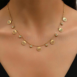 304 Stainless Steel Spiral Disc Multi-Pendant Necklaces with Crystal Rhinestone for Women&nbsp;WW1230
