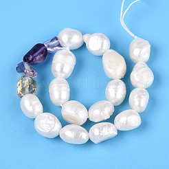 Natural Ametrine Nuggets & Natural Cultured Freshwater Pearl Beads Strands&nbsp;PEAR-N023-01A-14