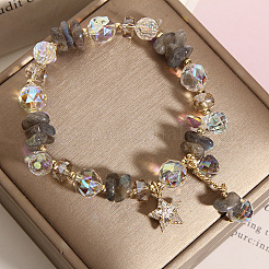 Alloy Rhinestone Star Charm Glass Beaded Stretch Bracelets for Women&nbsp;WG1458C-03