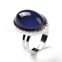 Glass Oval Mood Ring&nbsp;RJEW-C031-04P