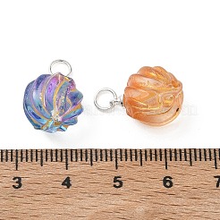 Baking Paint and Golden Metal Enlaced Glass Pendants&nbsp;PALLOY-JF05670-01