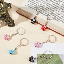 8Pcs 4 Colors Lucky Cat Shapes Baking Paint Brass Keychains&nbsp;KEYC-GO00001