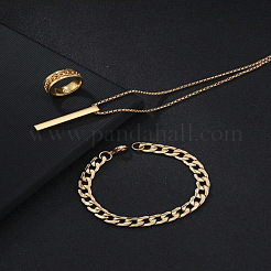 Alloy Cuboid Pendant Necklaces & Curb Chain Bracelets & Rings Sets&nbsp;FS-WG20982-03