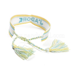 Word J'ADORE Polycotton(Polyester Cotton) Braided Bracelet with Tassel Charm&nbsp;LS-BJEW-F429-01