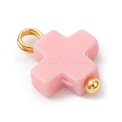 Synthetic Coral Dyed Pink Cross Charms&nbsp;PALLOY-JF04223-01
