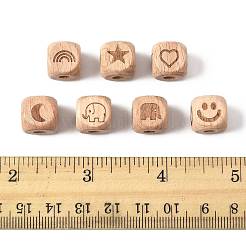 42Pcs 7 Styles Engraved Beech Wood Beads&nbsp;WOOD-FS0001-53