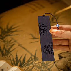 1Pc Rectangle Handmade Natural Wooden Carving Bookmarks with Rope Pendant&nbsp;AJEW-LP0004-27A