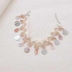 Boho Beach Natural Shell & Plastic Disc Tassel Anklets&nbsp;WGCB1C3-01