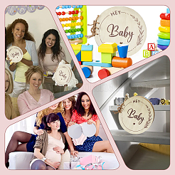 Round with Word Hey Baby Wood Baby Shower Guest Book Alternatives for Boy or Girl&nbsp;DIY-WH20002-58B