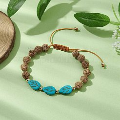 Round Natural Rudraksha and Synthetic Dyed Turquoise Braided Bead Bracelets&nbsp;BJEW-JB10550