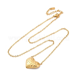 304 Stainless Steel Textured Heart Pendant Cable Chain Necklaces&nbsp;NJEW-U026-10G
