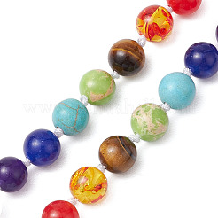 Chakra Gemstone Round Beaded Turtle Pendant Necklaces&nbsp;NJEW-JN05076