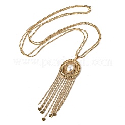 Bohemian 304 Stainless Steel & Imitation Pearl Oval Tassel Pendant Necklaces for Women&nbsp;NJEW-Z061-11G