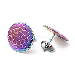 Ion Plating(IP) 304 Stainless Steel Textured Flat Round Stud Earrings for Women&nbsp;EJEW-I285-03MC