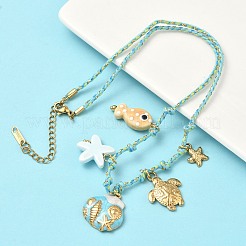 Ocean Theme Starfish Fish Turtle Shell Shape 304 Stainless Steel Pendant Necklaces&nbsp;NJEW-D344-03G